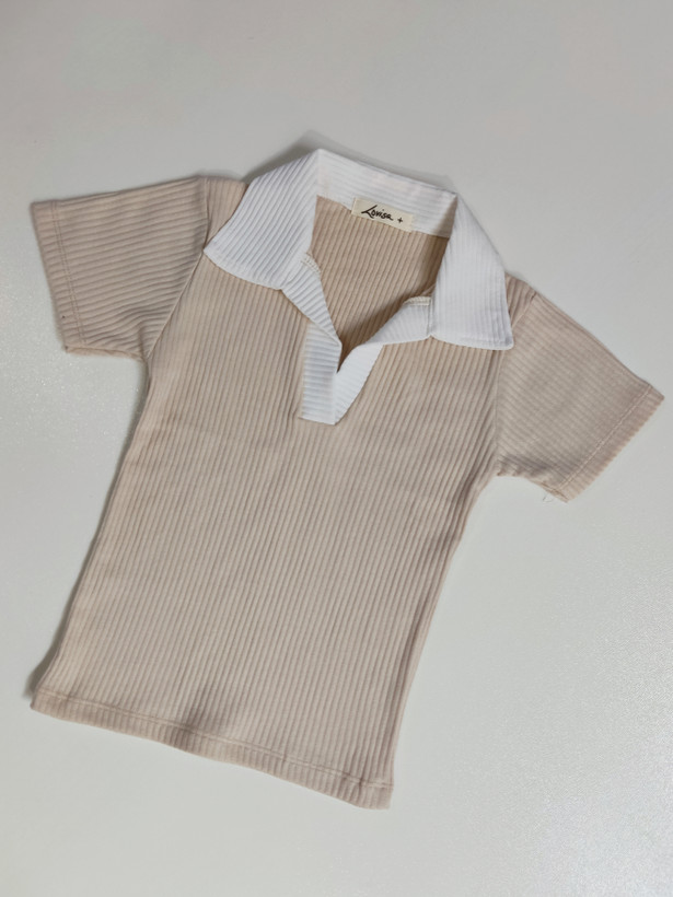 پولوشرت یقه نارنگ ساده - Women's plain polo shirt with a two-tone collar