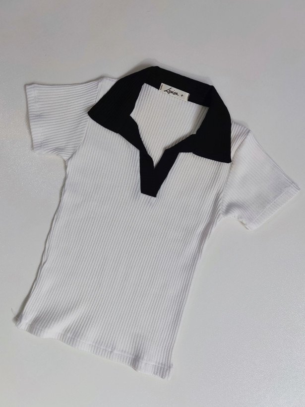 پولوشرت یقه نارنگ ساده - Women's plain polo shirt with a two-tone collar
