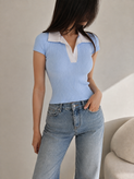 پولوشرت یقه نارنگ ساده - Women's plain polo shirt with a two-tone collar