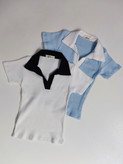 پولوشرت یقه نارنگ ساده - Women's plain polo shirt with a two-tone collar