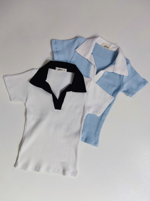 پولوشرت یقه نارنگ ساده - Women's plain polo shirt with a two-tone collar