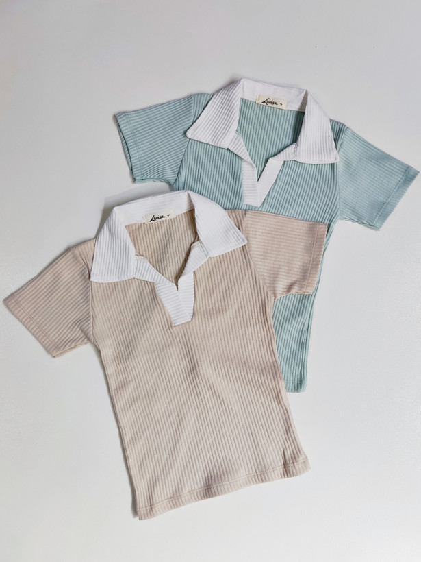 پولوشرت یقه نارنگ ساده - Women's plain polo shirt with a two-tone collar