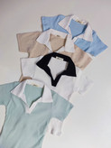 پولوشرت یقه نارنگ ساده - Women's plain polo shirt with a two-tone collar